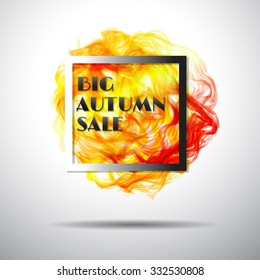 Big autumn sale, hot discounts, a bright fiery ball, frame, banner, poster, advertisement.