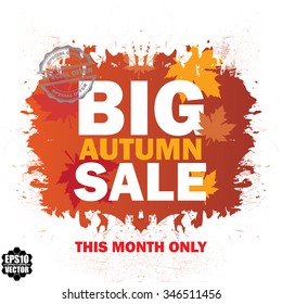 Big autumn sale with leaves on red poster and label vintage style - Vector illustration. 