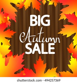 Big Autumn Sale, maple leaves, poster design template, vector illustration