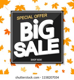 Big Autumn Sale, poster design template, special offer, maple leaves, vector illustration