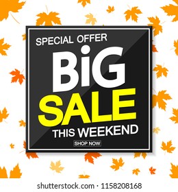 Big Autumn Sale, poster design template, special offer, maple leaves, vector illustration