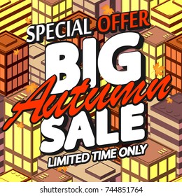 Big Autumn Sale, special offer, poster design template, vector illustration