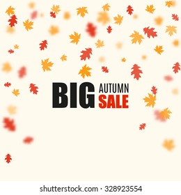 Big autumn sale vector background with falling leaves.