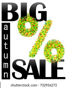 Big autumn Sale. Vector banner for sale time. Green per cent. eps10