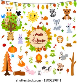 Big autumn set with cute animals