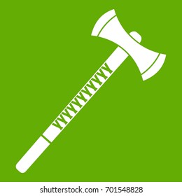 Big ax icon white isolated on green background. Vector illustration
