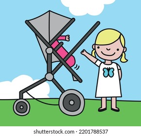 Big And Baby Sister Vector Illustration