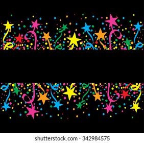 Big background of a party with confetti, streamers and stars at night