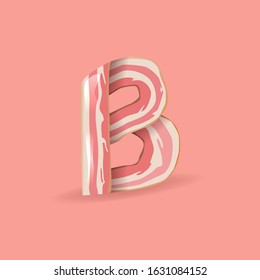 Big bacon letter B. Breakfast handcrafted typeface on a pink background. Cartoon eco alphabet. Friendly set