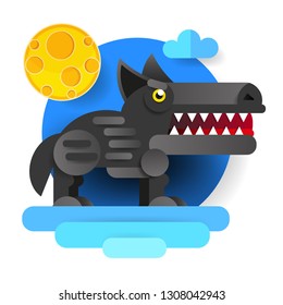 Big bad cartoon wolf. Vector clip art illustration on white background