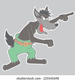Big bad cartoon wolf. Vector clip art illustration with simple colors. Fairy tale character from Little Red Riding Hood story. Good for background, cover, card, etc. Full color.  Hand drawing pic.