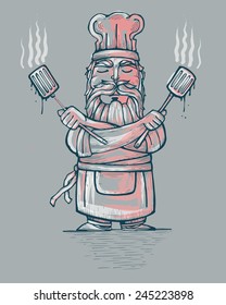 Big bad chef Hand drawn vector illustration or drawing of a funny chef with a serious expression