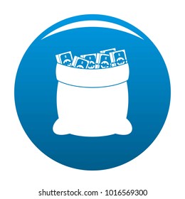 Big bag money icon vector blue circle isolated on white background 