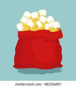 Big bag with mug beer for Oktoberfest. sack full with alcohol. Gift for holiday in Germany