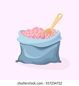 Big Bag With Pink Salt. Vector Illustration.