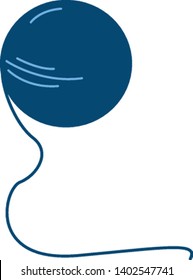 A big ball of blue yarn with one end of the thread open , vector, color drawing or illustration.