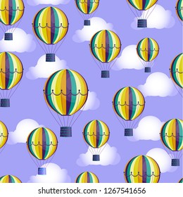 Big balloon seamless pattern on sky background. Coating for fabric, paper. Vector illustration