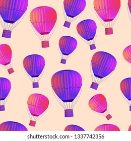 Big balloon seamless pattern on sky background. Coating for fabric, paper. Vector illustration
