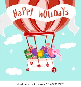 Big balloon in the sky with new years presents.
