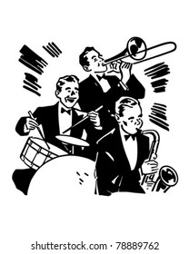 Tambores e chifres Big Band - Ilustração Retro Clipart