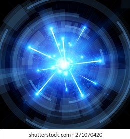 big bang with blue sparks and radial abstract tunnel - technology background. Vector illustration / Eps10