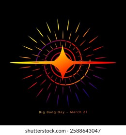 Big Bang Day to celebrate on March 21st. Illustration of a big bang isolated on black background. Science event banner.