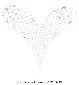 Big Bang fireworks stream. Vector illustration style is flat bright multicolored iconic symbols on a white background. Object double fountain combined from random pictograms.