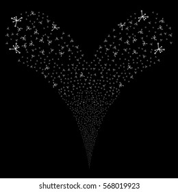 Big Bang fireworks stream. Vector illustration style is flat white iconic symbols on a black background. Object double fountain done from random pictograms.