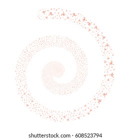 Big Bang fireworks whirl spiral. Vector illustration style is flat bicolor intensive red and orange scattered symbols. Object whirl created from scattered icons.
