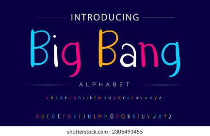 Big Bang Funky colorful cartoon font type. Vector alphabet