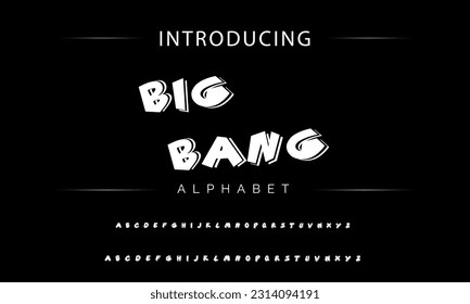 Big Bang Playful style font design, childish alphabet letters and numbers vector illustration