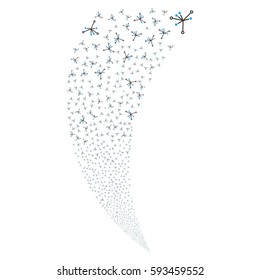 Big Bang random fireworks stream. Vector illustration style is flat blue and gray iconic symbols on a white background. Object fountain created from scattered pictographs.