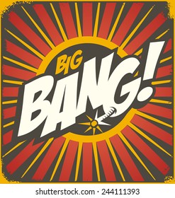 Big Bang Retro Sign Template. Vintage Comics Illustration Concept. Bomb Explosion Cartoon Background.