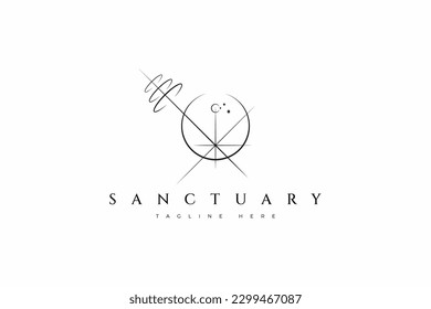 Big Bang Sanctuary Abstract Illustration Logo Concept Geometric Planet and Astrology Symbol Template.