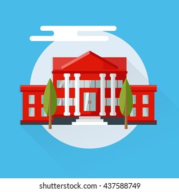 Big bank building flat icon on colored background.