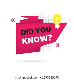 Big banner ribbon speech bubble with text did you know and megaphone speaker label flat style design vector illustration isolated on white background. Interesting facts or quiz knowledge badge.