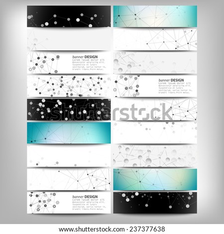 Big banners set, science backgrounds, molecule and communication backgrounds. Conceptual vector design templates. Modern abstract banner design, business design and website templates.