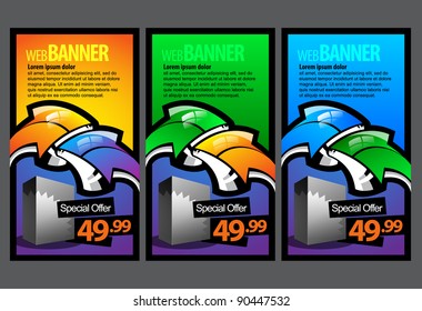 Big Banners Set Vector Colored: Blue, Red, Green.