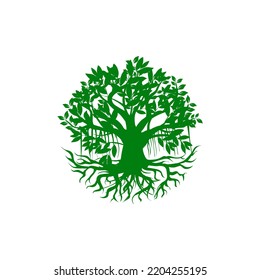 Ein großer Banyan-Baum mit Wurzeln, Vektorgrafik einzeln auf weißem Hintergrund