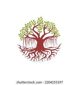A big banyan tree with roots icon vector illustration isolated on white background