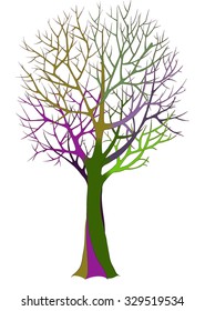 Big bare tree with detailed branches and twigs. Color vector illustration.