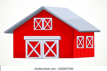 Big barn painted in red and white object isolated on white background