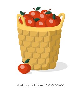 Big basket full of red apples. Cartoon vector illustration isolated on white background.
