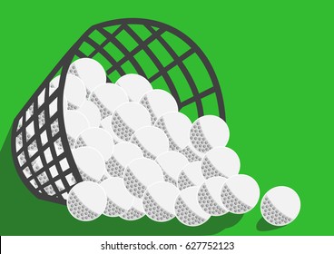 Big basket with many golf balls green background shaded