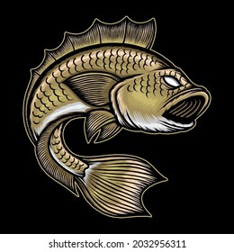 Big bass fish illustration. Premium vector