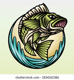 Big bass fish jumping. Premium vector