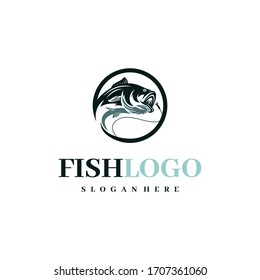 Big Bass Fish Ocean Sea Freswater  Animal Illustration Fishing Logo Design Vector