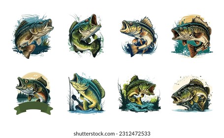 Gran caricatura de vectores de peces de bajo para camiseta Gran diseño de camiseta de pescado de bajo