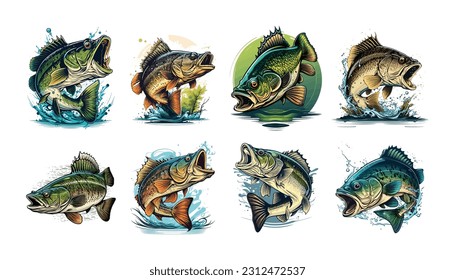 Fishing Bass Logo Bass Fish Rod Stock Vector (Royalty Free
