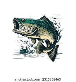 Big bass fish vector cartoon for t shirt Big bass fish t shirt design